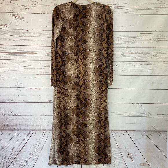 Windsor S Tan Snake Animal Print Long Sleeve Drape Relaxed Fit Duster Cover Up - Picture 6 of 7